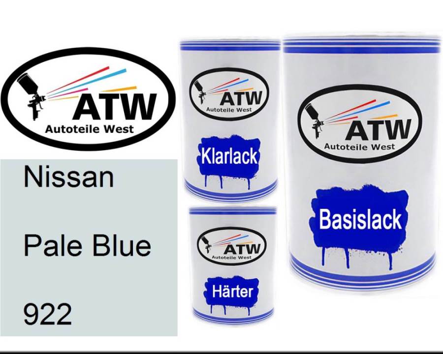 Nissan, Pale Blue, 922: 500ml Lackdose + 500ml Klarlack + 250ml Härter - Set, von ATW Autoteile West.